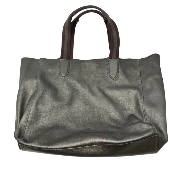 Coach Large Metallic Pewter Soft Leather Tote Bag *FLAWS - Picture 1 of 12
